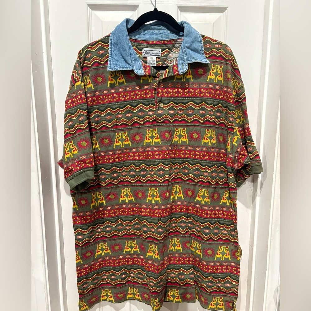 Bridgewater Vibrant Red and Green Casual Button Down Shirt with Geometric Patter